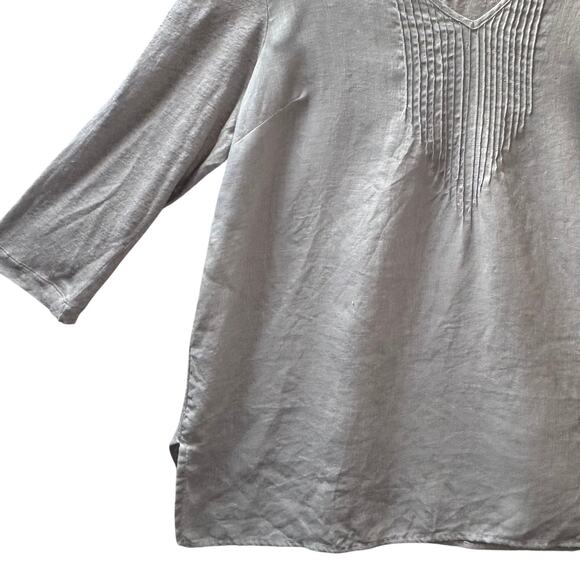 J. Jill Love Linen V Neck Micro-Pleat Tunic Lagonlook Oversize Top Women Gray - Picture 3 of 8